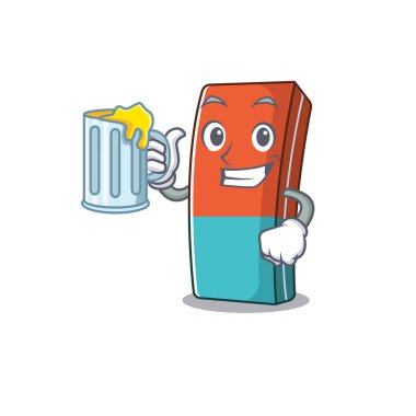 Büyük bir bardakla Mutlu Silgi Maskot Tasarımı