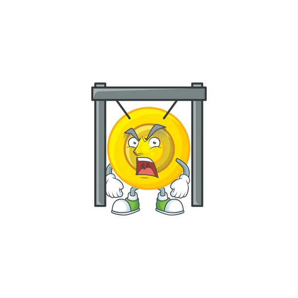 Chino gong dibujos animados carácter diseño tener enojado cara — Vector de stock