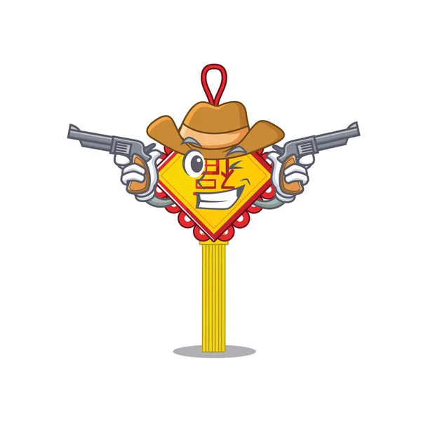 Chinese knot dressed as a Cowboy having guns — 스톡 벡터