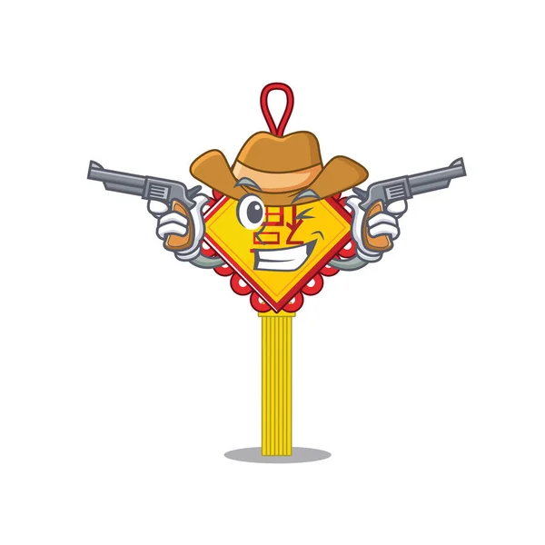 Kínai csomó, cowboynak öltözve, fegyverrel. — Stock Vector