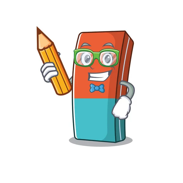 A picture of Student eraser character holding pencil — Stock Vector