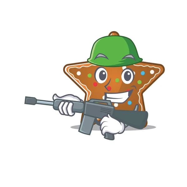 Desain kartun tentara bintang gingerbread dengan senapan mesin - Stok Vektor