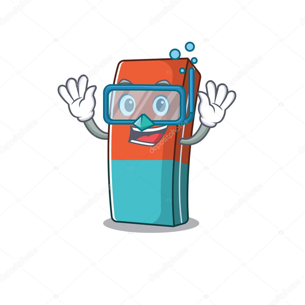 cartoon character of eraser wearing Diving glasses
