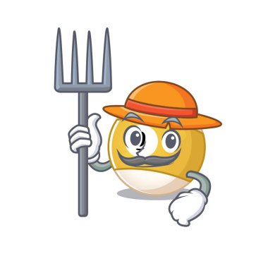 Neşeli çiftçi bilardo topu resimli şapka ve aletlerle