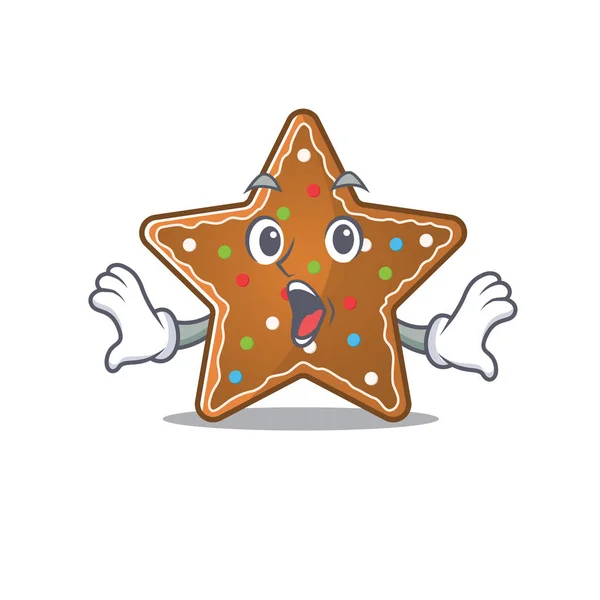 Lebkuchen-Star-Zeichentrickfigur mit überraschter Geste — Stockvektor