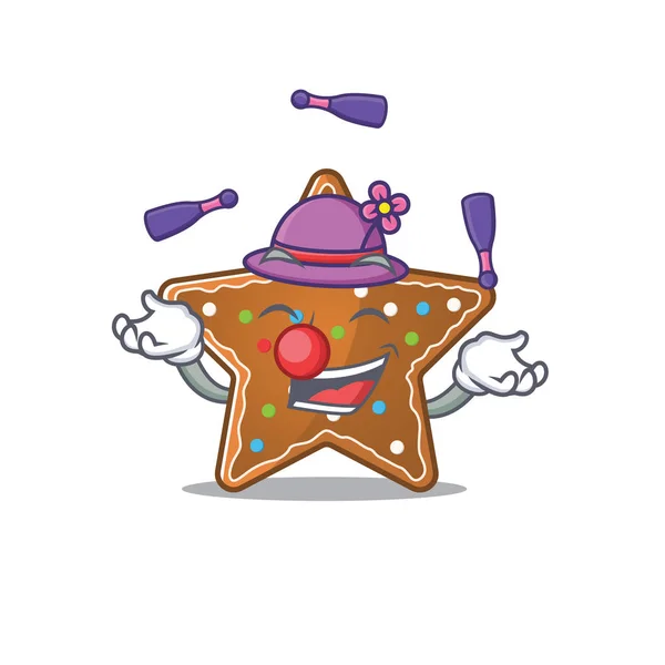 Smart Gingerbread star การออกแบบตัวละครการ์ตูนเล่น Juggling — ภาพเวกเตอร์สต็อก