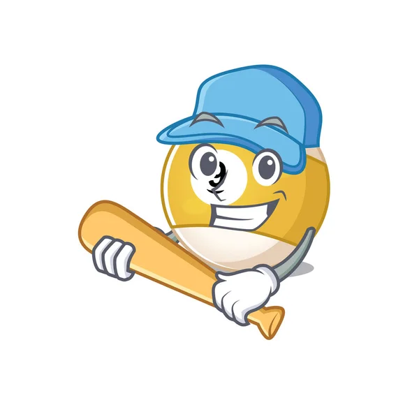 Design de personagem de desenho animado de bola de bilhar esportivo com beisebol — Vetor de Stock