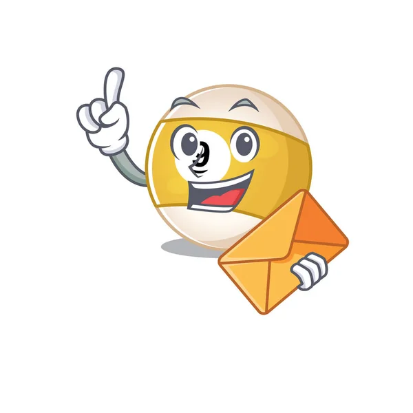 Cheerfully billiard ball mascot design with envelope — 스톡 벡터