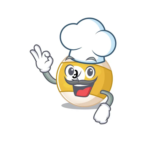 Personnage de dessin animé boule de billard portant le costume de chef et chapeau blanc — Image vectorielle