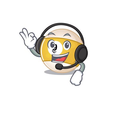 Kulaklık takarak gülen bilardo topu çizgi film karakteri tasarımı