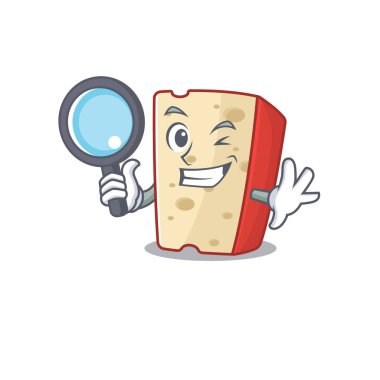 Havalı ve zeki Hollanda peyniri dedektif maskot tarzı.