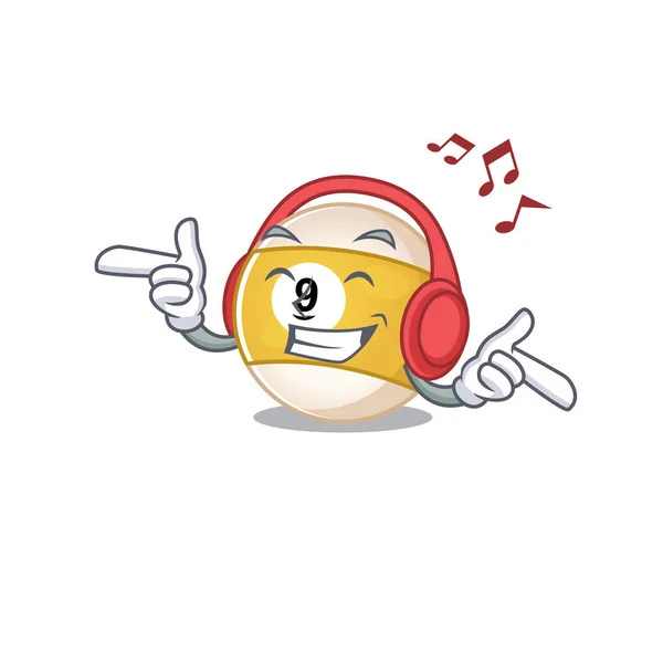 Musique d'écoute boule de billard mascotte dessin animé personnage design — Image vectorielle