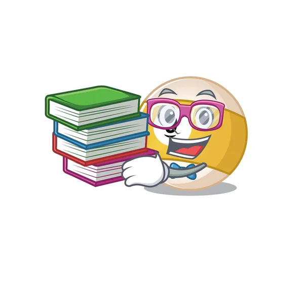 Cool and smart Estudante bilhar bola mascote cartoon com livro — Vetor de Stock