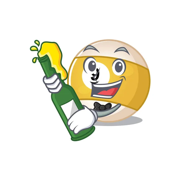 Projekt kreskówki maskotka Bilard Ball z butelką piwa — Wektor stockowy