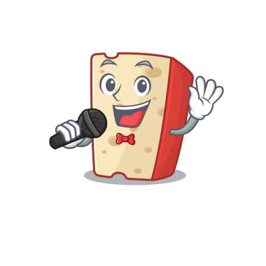 Mikrofonda şarkı söyleyen mutlu Hollanda peyniri