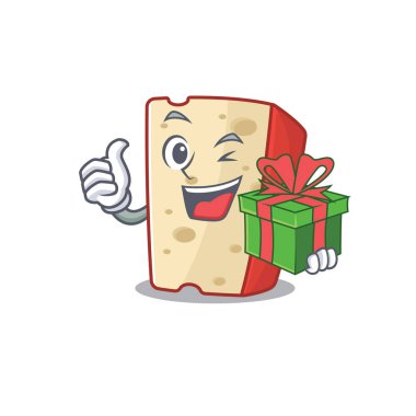 Hediye kutusuyla gülen Hollanda peyniri karakteri