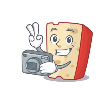 Fotoğraf makinesi olan havalı bir Hollanda peyniri karakteri.