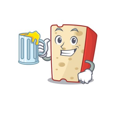 Büyük bardaklı mutlu Hollanda peyniri maskotu tasarımı
