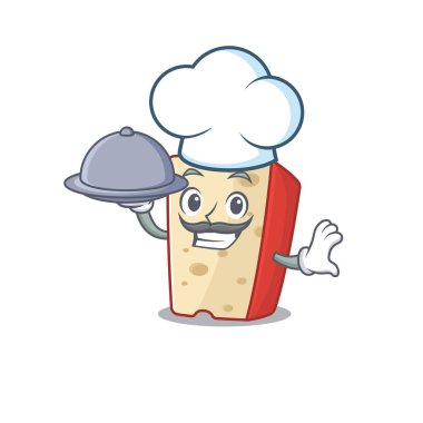 Bir aşçı olarak Hollanda peynirinin tepside yemek yediği çizgi film tasarımı.