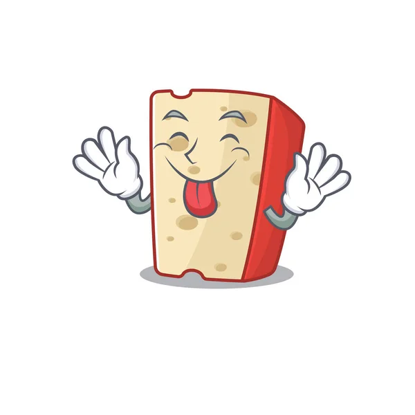 Lindo estilo de mascota de dibujos animados de queso holandés con lengua hacia fuera — Vector de stock