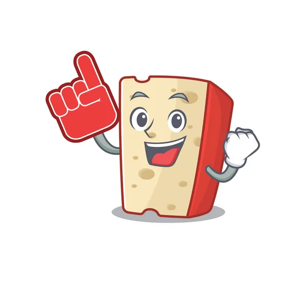Holandés mascota de queso estilo de dibujos animados sosteniendo un dedo de espuma — Vector de stock