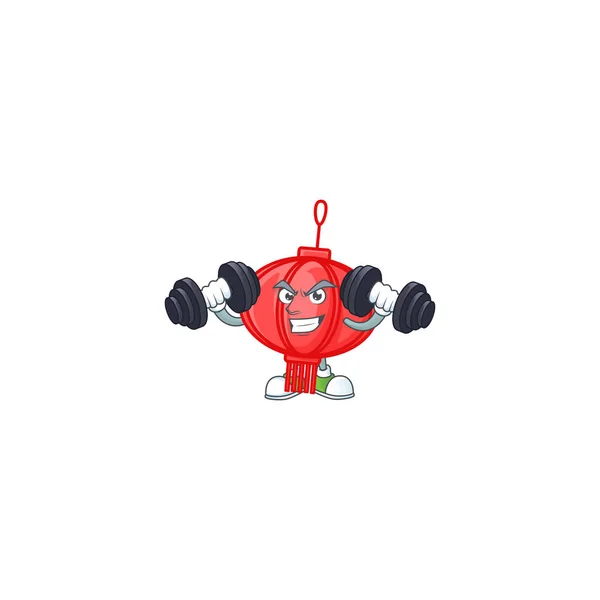 Fitness exercise chinese lampion mascot icon with barbells — 스톡 벡터