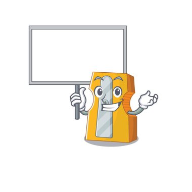 Kalem açacağının şirin bir resmi Sevimli çizgi film karakteri bir tahta getir