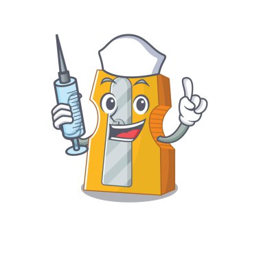 Gülen hemşire kalem açacağı, şırıngalı çizgi film karakteri.