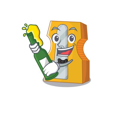 Maskot çizgi film tasarımı. Kalem açacağı ve bira şişesi.