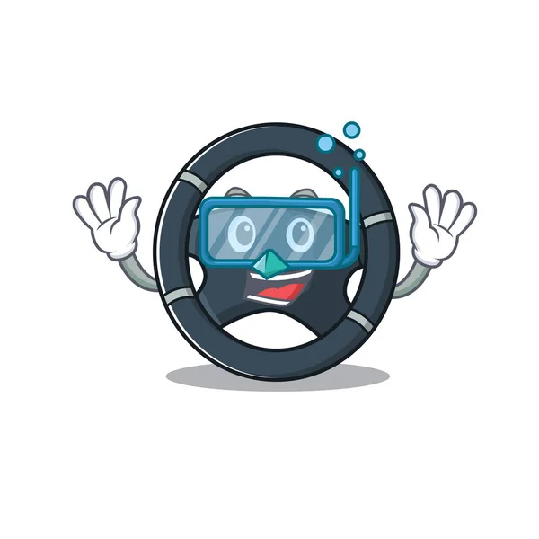 Personaje de dibujos animados de la dirección del coche con gafas de buceo — Vector de stock