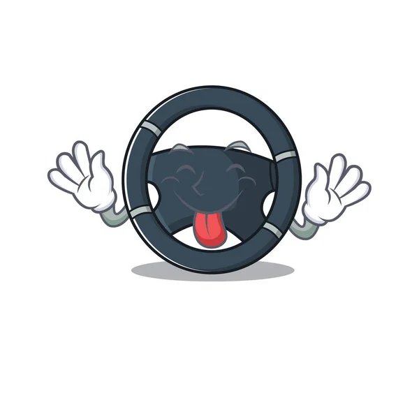 Lindo coche de dirección estilo mascota de dibujos animados con la lengua hacia fuera — Vector de stock
