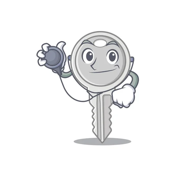 Personaje de dibujos animados clave inteligente y fresco en un Doctor con herramientas — Vector de stock