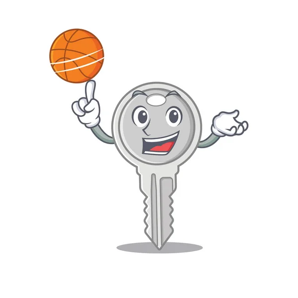 Una imagen de la mascota del personaje clave de dibujos animados jugando al baloncesto — Vector de stock