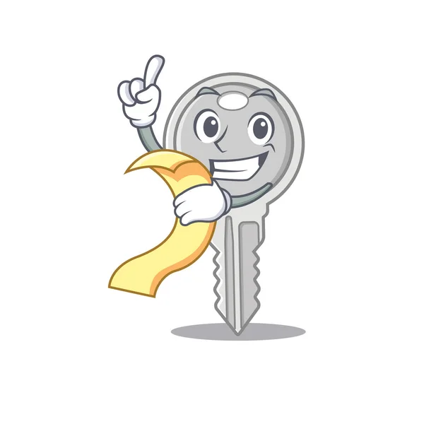 Ένας αστείος χαρακτήρας κινουμένων σχεδίων του κλειδιού με ένα μενού — Διανυσματικό Αρχείο