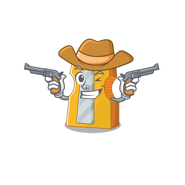 Pencil sharpener dressed as a Cowboy having guns — Stock Vector