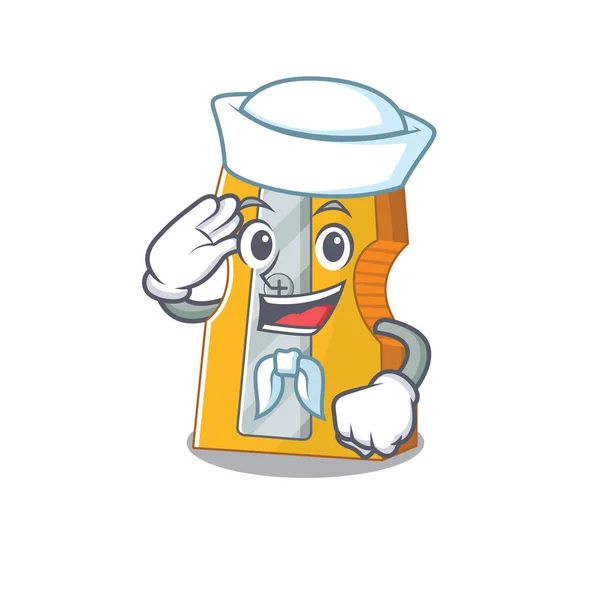 A mascot design of pencil sharpener Sailor wearing hat — Stock Vector