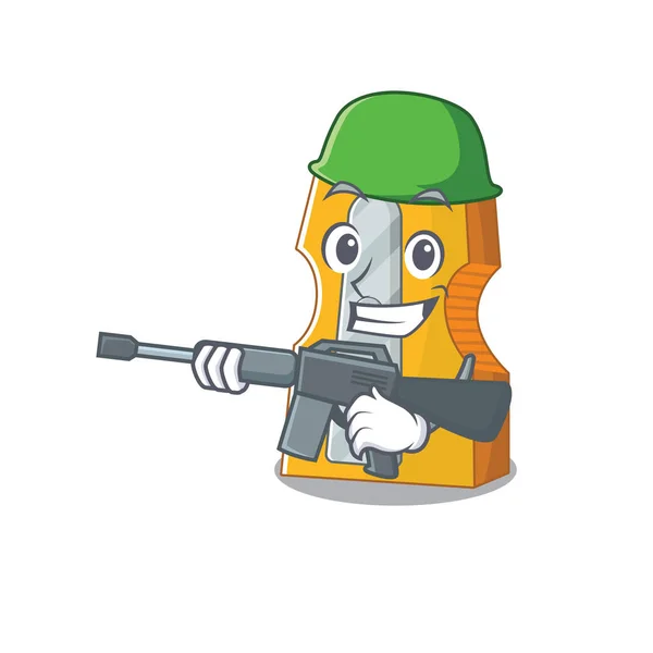 Ein Cartoon-Design von Bleistiftspitzer Armee mit Maschinengewehr — Stockvektor