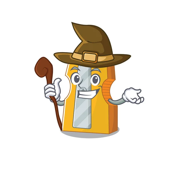 Cartoon mascot style of pencil sharpener dressed as a witch — 스톡 벡터