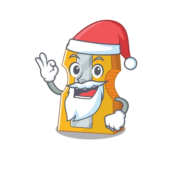 Ein Bild von Weihnachtsmann Bleistiftspitzer Maskottchen Bild Stil mit ok Finger — Stockvektor