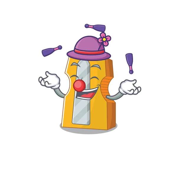 Smart pencil sharpener cartoon character design playing Juggling — Stock Vector