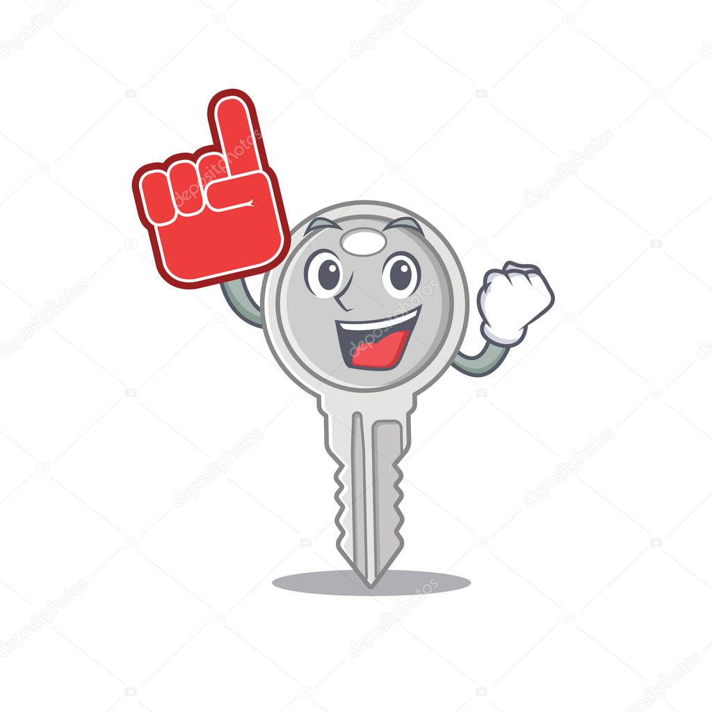 key mascot cartoon style holding a Foam finger