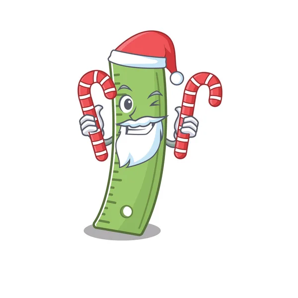 Herrscher-Cartoon-Figur im Weihnachtsmann-Kostüm mit Süßigkeiten — Stockvektor