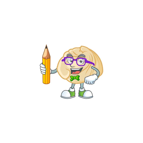 Uma foto de estudante bolinho personagem segurando lápis — Vetor de Stock