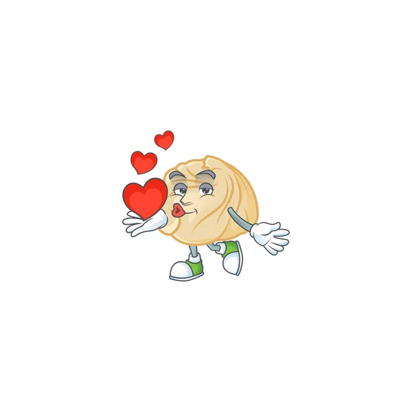 Funny Face dumpling cartoon character holding a heart — 스톡 벡터