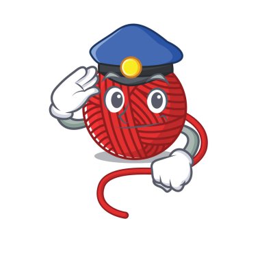 Kırmızı yün iplik çizgi film maskotu polis memuru rolünde