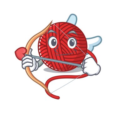 Romantik kırmızı yün iplik ok ve kanatlı Cupid çizgi film karakteri