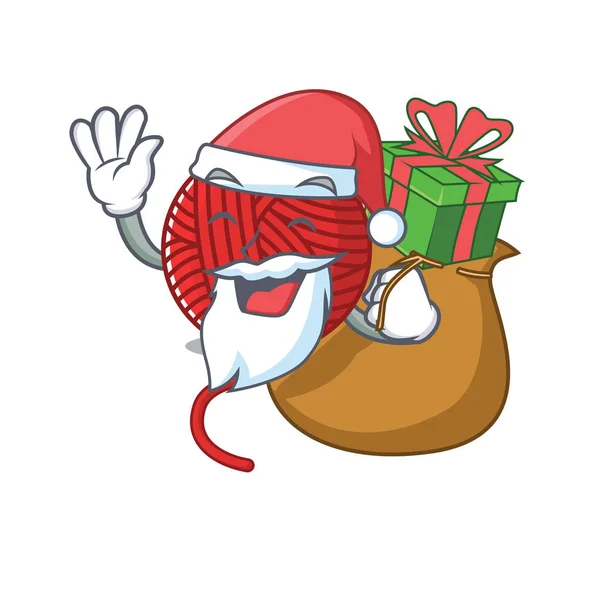 Weihnachtsmann rote Wolle Garn Zeichentrickfigur Design mit Schachtel von Geschenk — Stockvektor