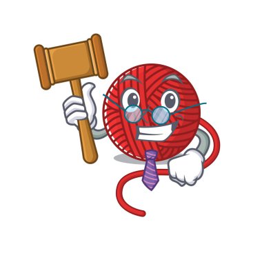 Maskot karakter tarzında akıllı yargıç kırmızı yün ipliği