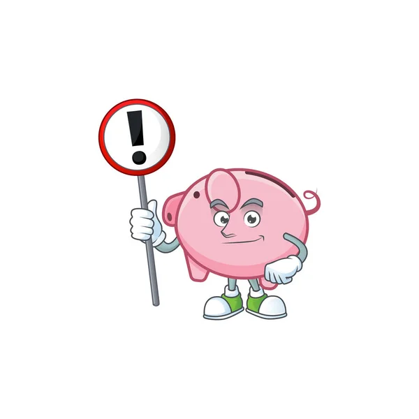 Een schilderstuk van Cartoon mascotte van piggy bank rijzen een brede op — Stockvector