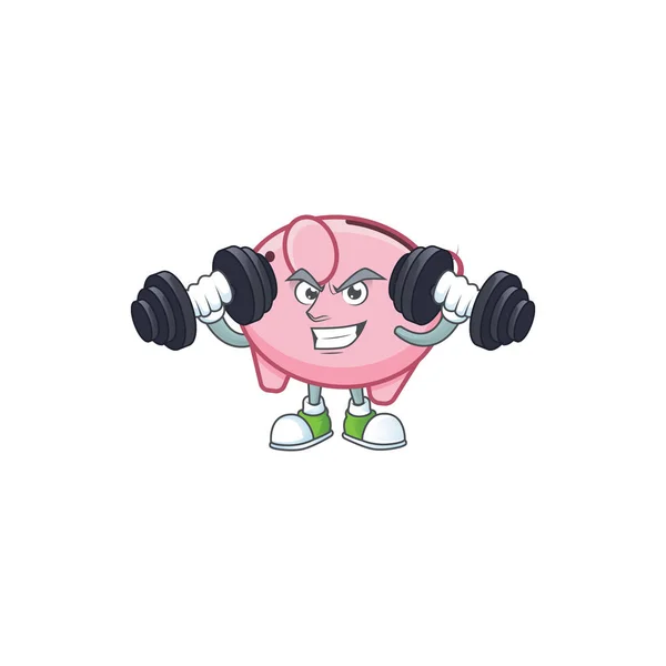 Exercício de fitness ícone de mascote de banco porquinho com sinos — Vetor de Stock